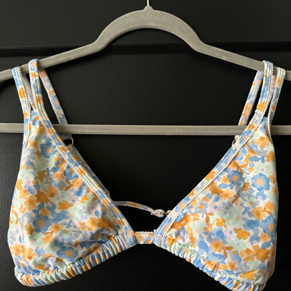 Floral Triangle Bikini Top in Blue & Yellow